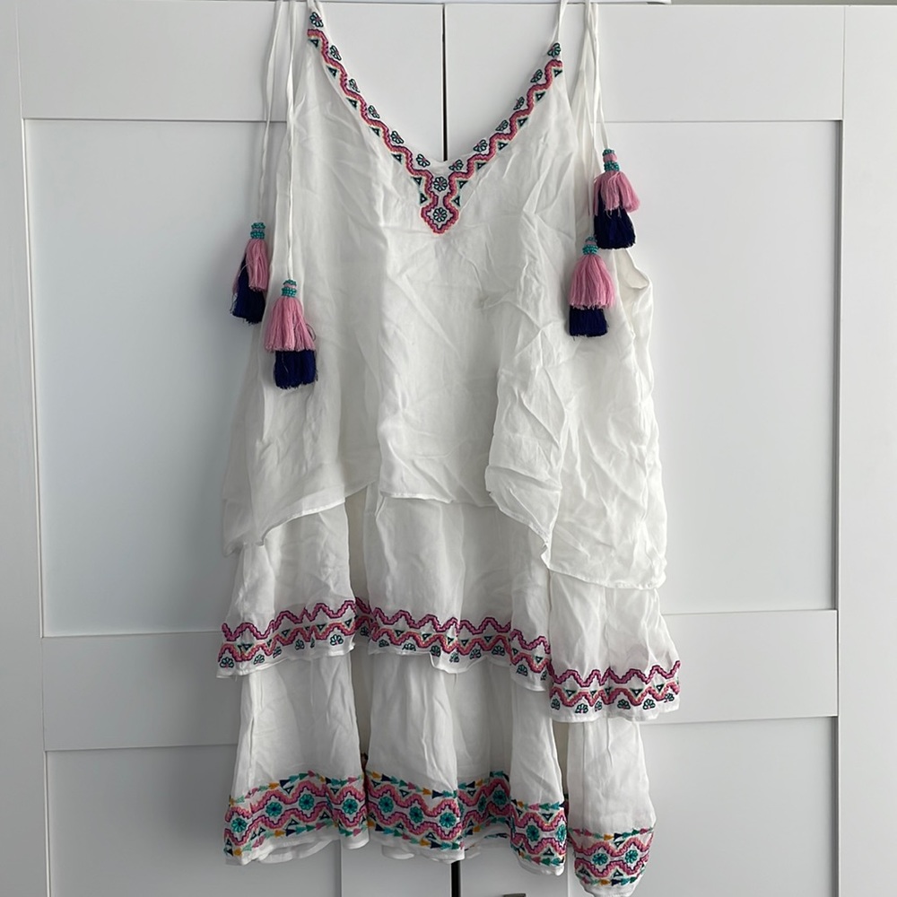 Gianni Bini - Boho Summer Dress White Embroidery Swim Bathing Suit Cover Up - M